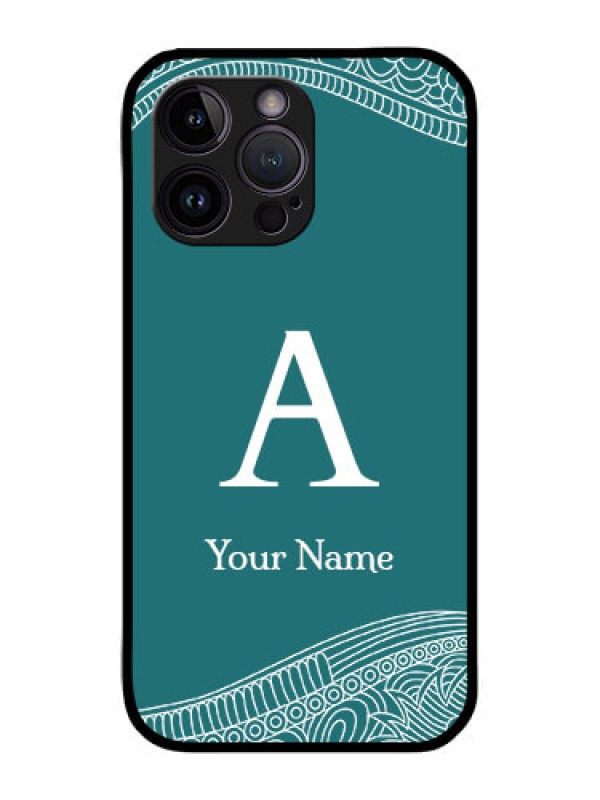 Custom iPhone 14 Pro Personalized Glass Phone Case - line art pattern with custom name Design