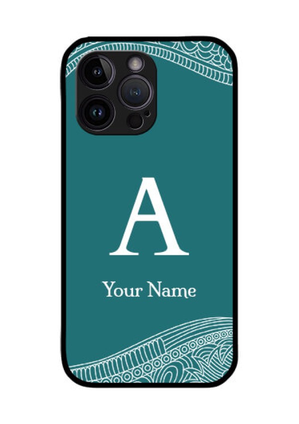 iPhone 14 Pro Personalized Glass Phone Case - line art pattern with custom name Design