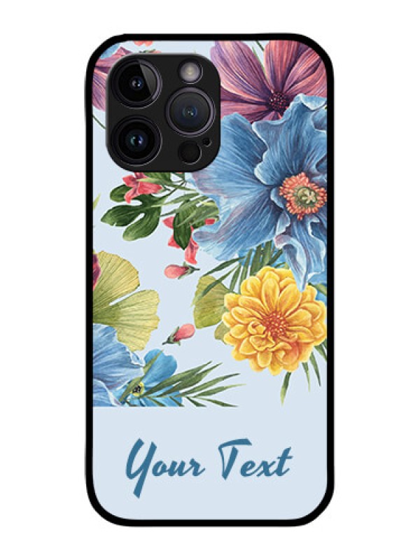 Custom iPhone 14 Pro Custom Glass Mobile Case - Stunning Watercolored Flowers Painting Design