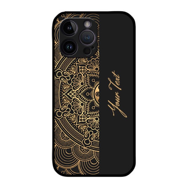 iPhone 14 Pro Photo Printing on Glass Case - Mandala art with custom text Design iPhone 14 Pro Photo Printing on Glass Case - Mandala art with custom text Design