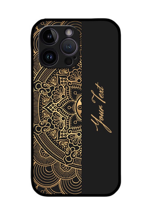 iPhone 14 Pro Photo Printing on Glass Case - Mandala art with custom text Design