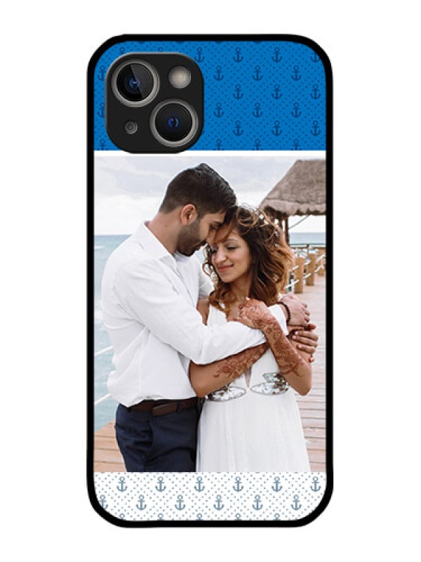 Custom iPhone 14 Photo Printing on Glass Case - Blue Anchors Design
