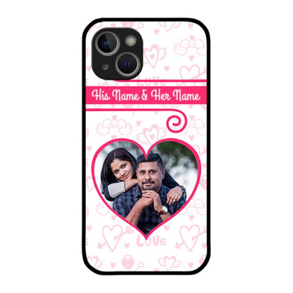 iPhone 14 Personalized Glass Phone Case - Heart Shape Love Design iPhone 14 Personalized Glass Phone Case - Heart Shape Love Design