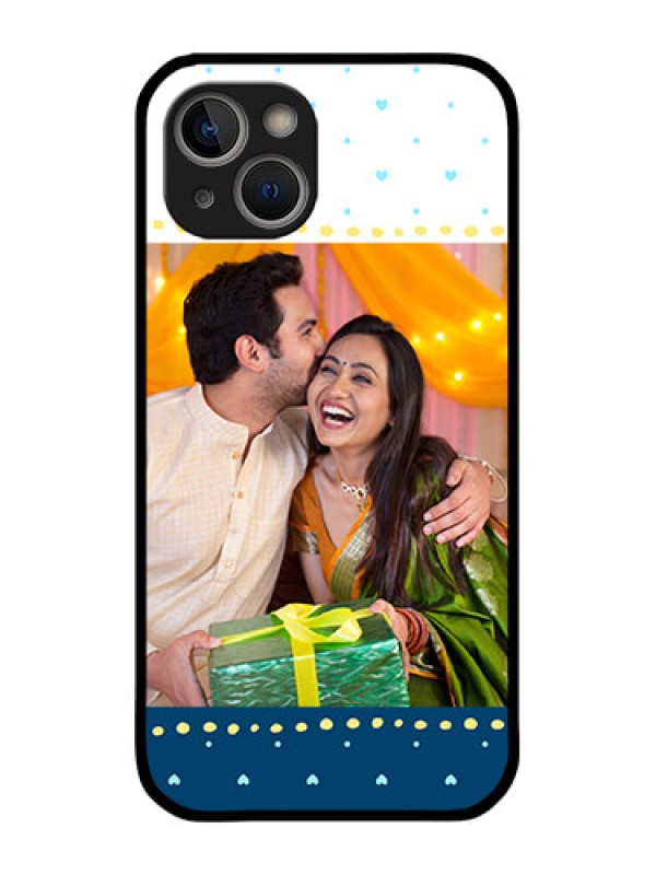 Custom iPhone 14 Personalized Glass Phone Case - White and Blue Abstract Design