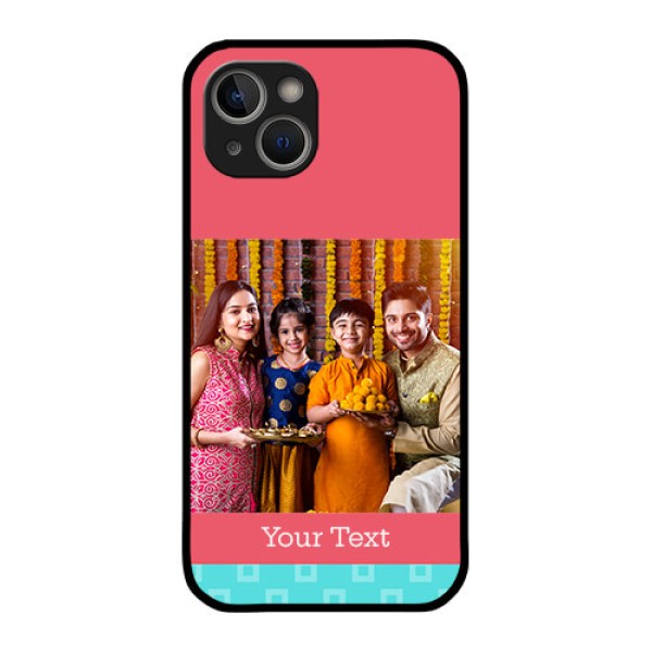 iPhone 14 Personalized Glass Phone Case - Peach & Blue Color Design iPhone 14 Personalized Glass Phone Case - Peach & Blue Color Design