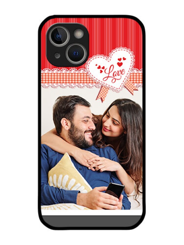 Custom iPhone 14 Custom Glass Mobile Case - Red Love Pattern Design