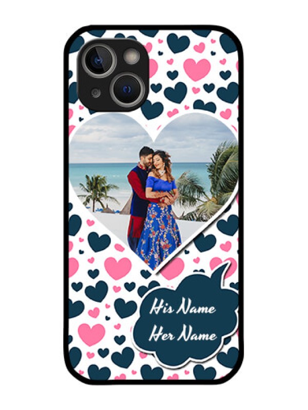 Custom iPhone 14 Custom Glass Phone Case - Pink & Blue Heart Design