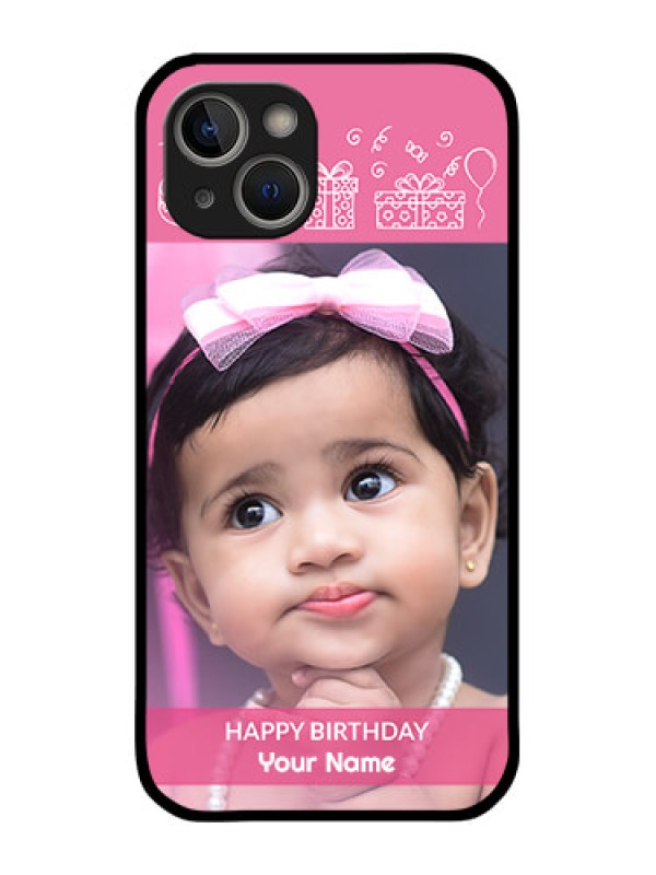 Custom iPhone 14 Photo Printing on Glass Case - with Birthday Line Art Design