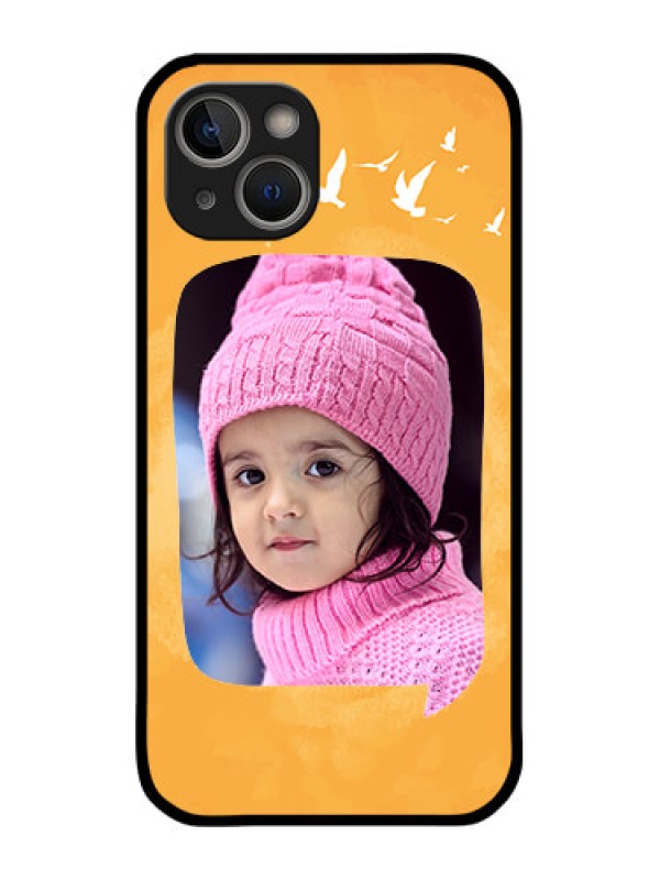 Custom iPhone 14 Personalized Glass Phone Case - Water Color Design with Bird Icons