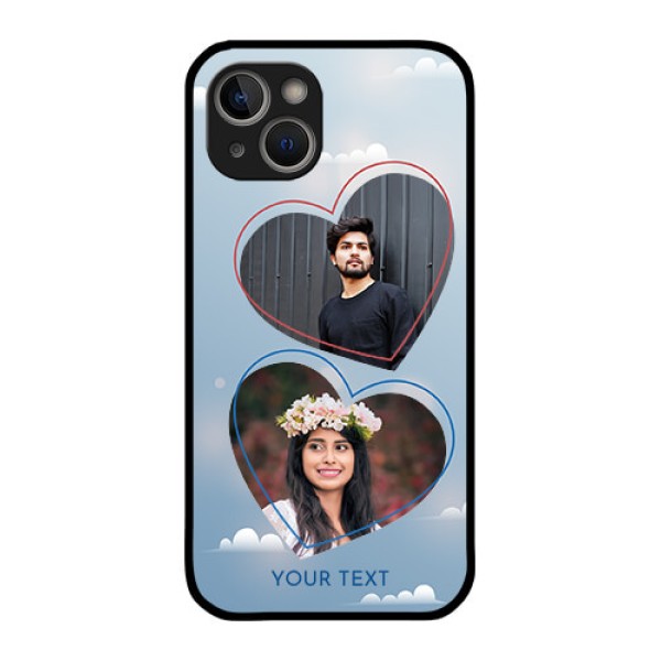 iPhone 14 Custom Glass Mobile Case - Blue Color Couple Design iPhone 14 Custom Glass Mobile Case - Blue Color Couple Design