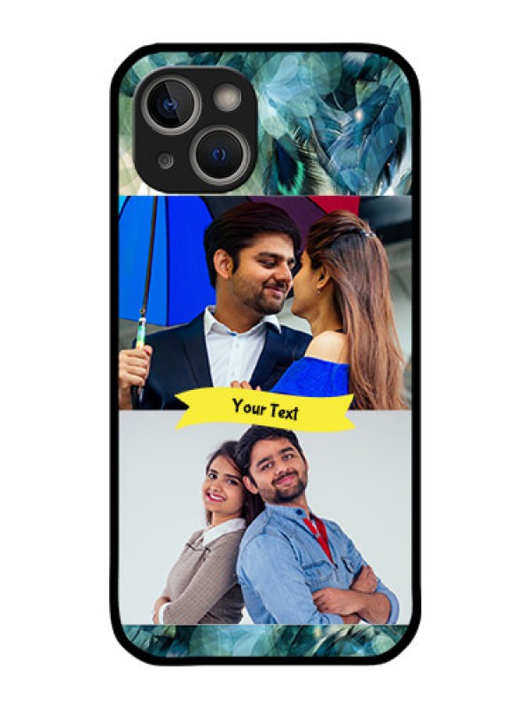 Custom iPhone 14 Personalized Glass Phone Case - Image with Boho Peacock Feather Design