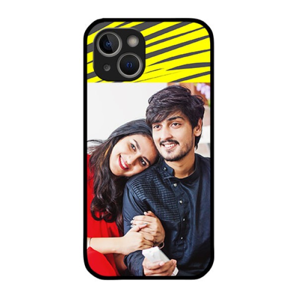 iPhone 14 Photo Printing on Glass Case - Yellow Abstract Design