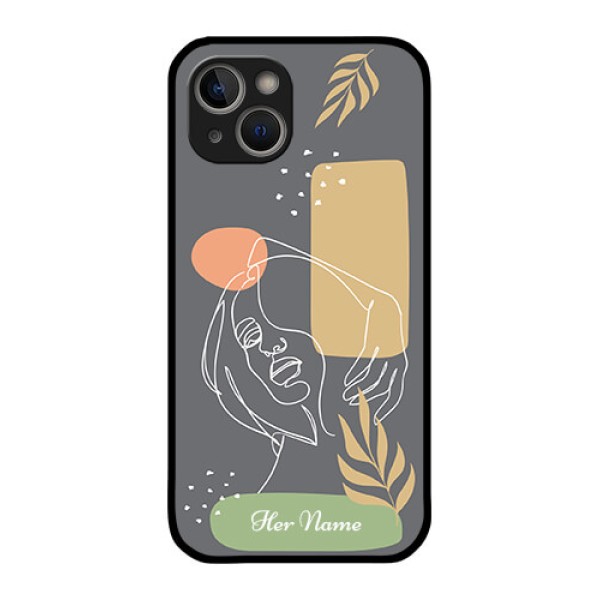 iPhone 14 Custom Glass Phone Case - Gazing Woman line art Design iPhone 14 Custom Glass Phone Case - Gazing Woman line art Design