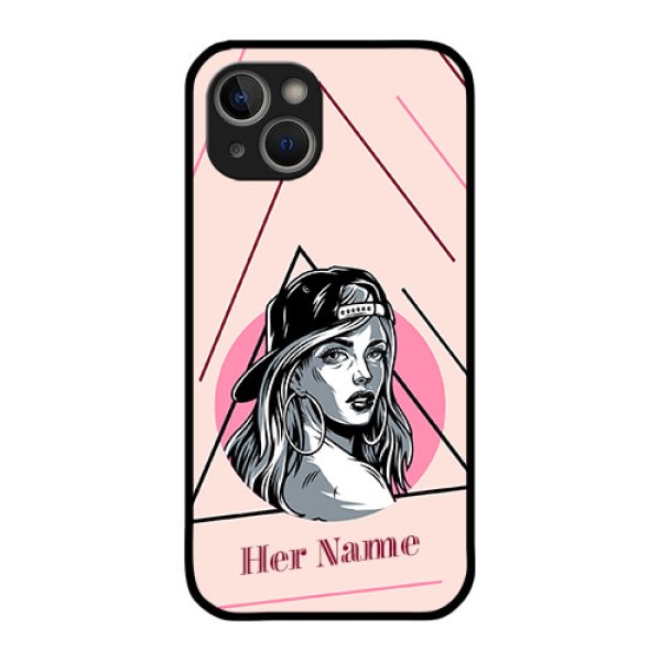 iPhone 14 Personalized Glass Phone Case - Rockstar Girl Design