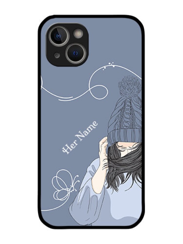 Custom iPhone 14 Custom Glass Mobile Case - Girl in winter outfit Design