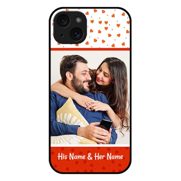 iPhone 15 Plus Custom Glass Phone Case - Orange Love Symbol Design iPhone 15 Plus Custom Glass Phone Case - Orange Love Symbol Design