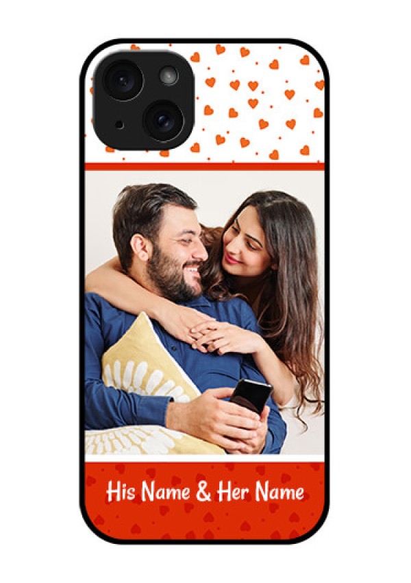 iPhone 15 Plus Custom Glass Phone Case - Orange Love Symbol Design