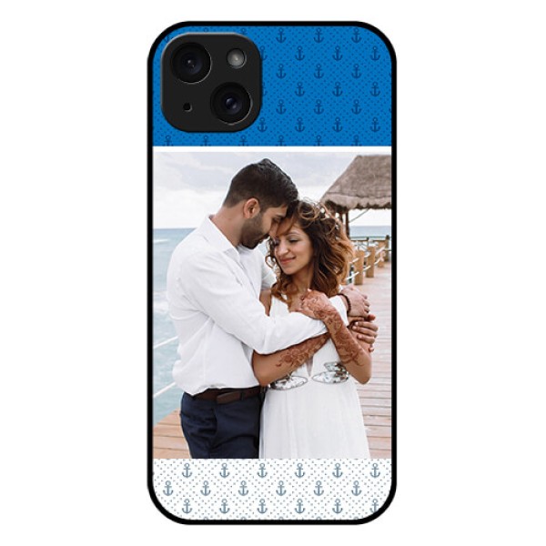 iPhone 15 Plus Custom Glass Phone Case - Blue Anchors Design