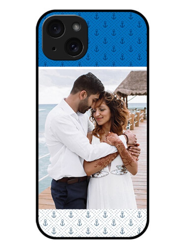 Custom iPhone 15 Plus Custom Glass Phone Case - Blue Anchors Design
