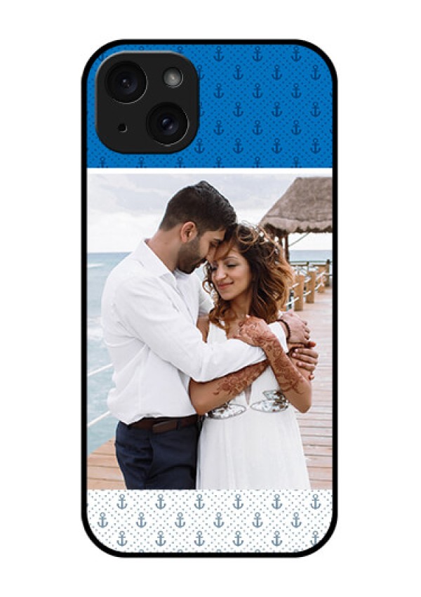 iPhone 15 Plus Custom Glass Phone Case - Blue Anchors Design