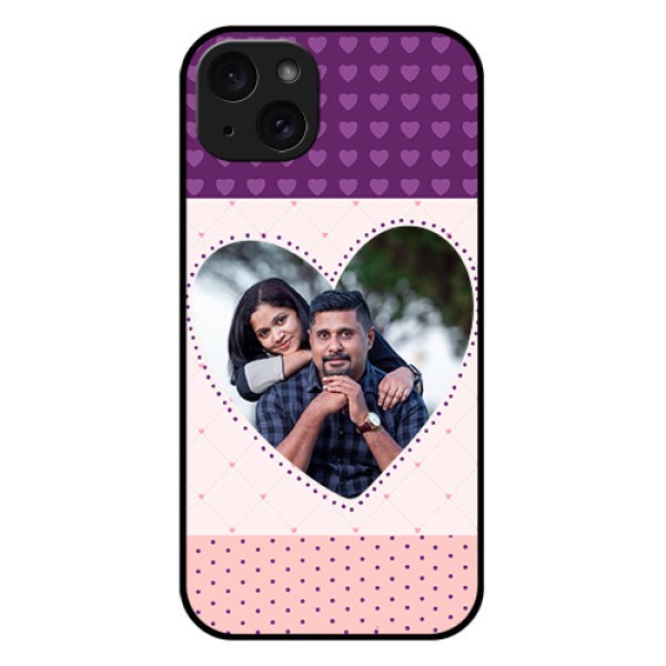 iPhone 15 Plus Custom Glass Phone Case - Violet Love Dots Design