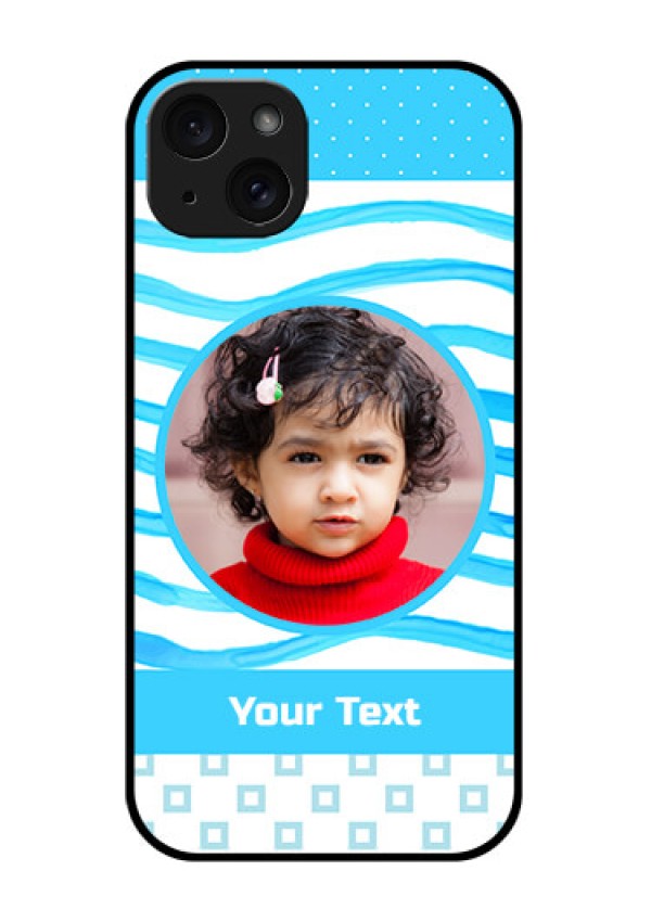 iPhone 15 Plus Custom Glass Phone Case - Simple Blue Case Design
