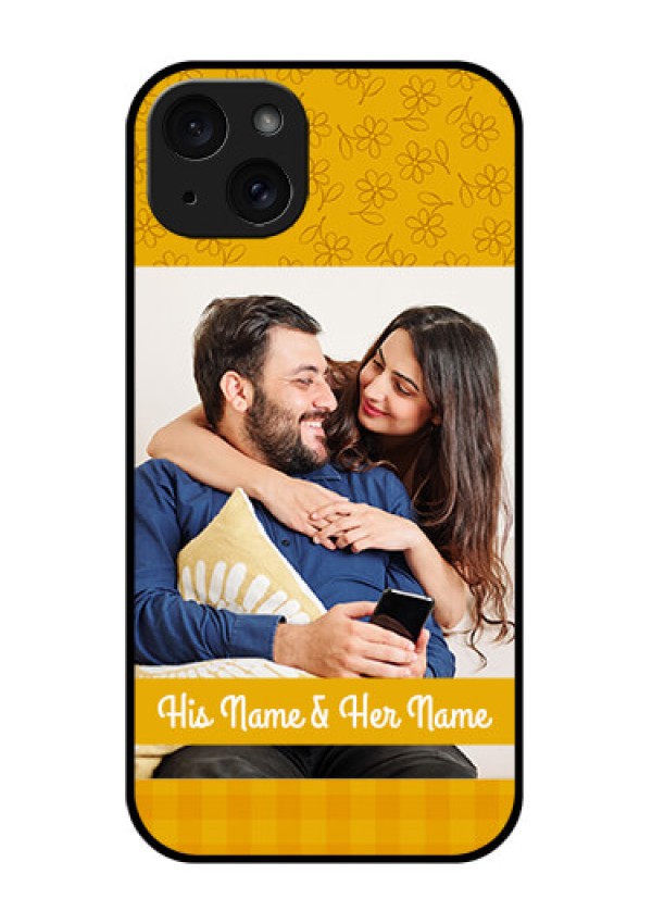 iPhone 15 Plus Custom Glass Phone Case - Yellow Floral Design