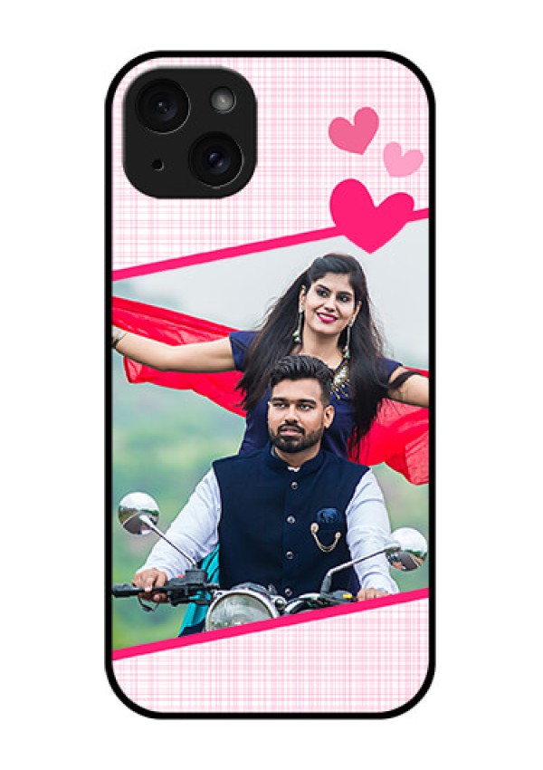 iPhone 15 Plus Custom Glass Phone Case - Love Shape Heart Design