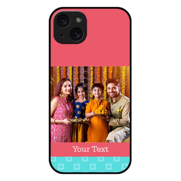 iPhone 15 Plus Custom Glass Phone Case - Peach & Blue Color Design iPhone 15 Plus Custom Glass Phone Case - Peach & Blue Color Design
