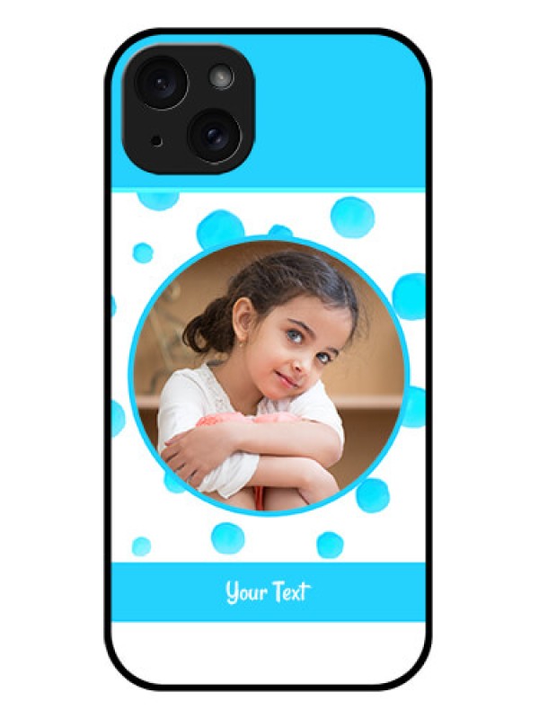Custom iPhone 15 Plus Custom Glass Phone Case - Blue Bubbles Pattern Design