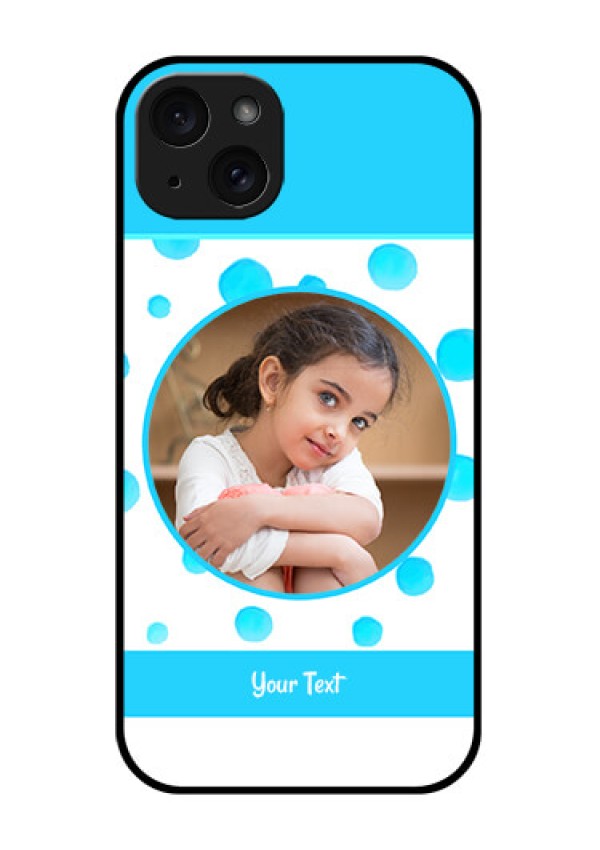 iPhone 15 Plus Custom Glass Phone Case - Blue Bubbles Pattern Design