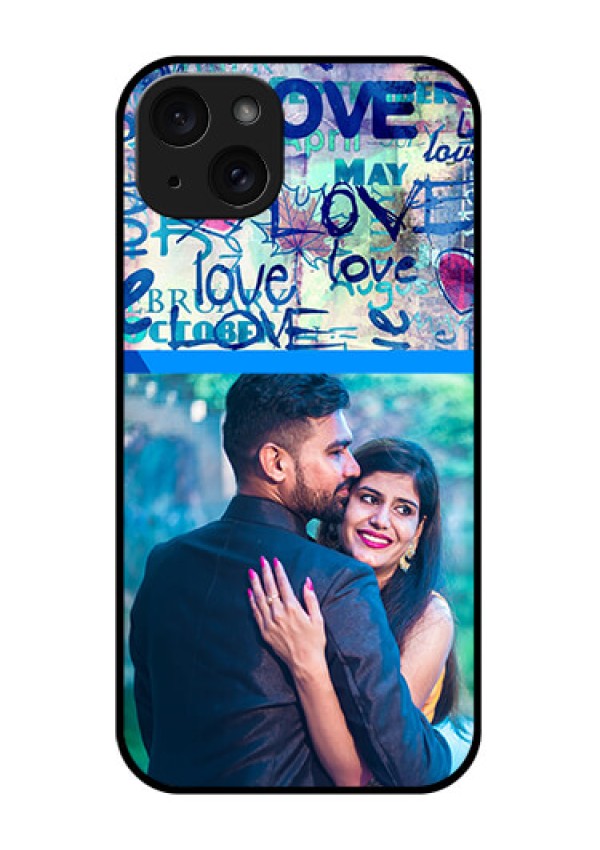 iPhone 15 Plus Custom Glass Phone Case - Colorful Love Design