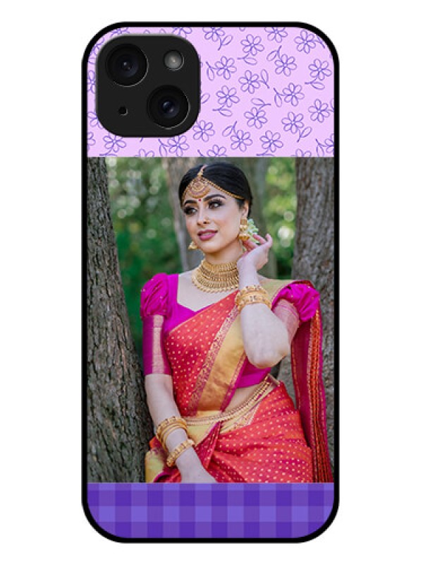 Custom iPhone 15 Plus Custom Glass Phone Case - Purple Floral Design