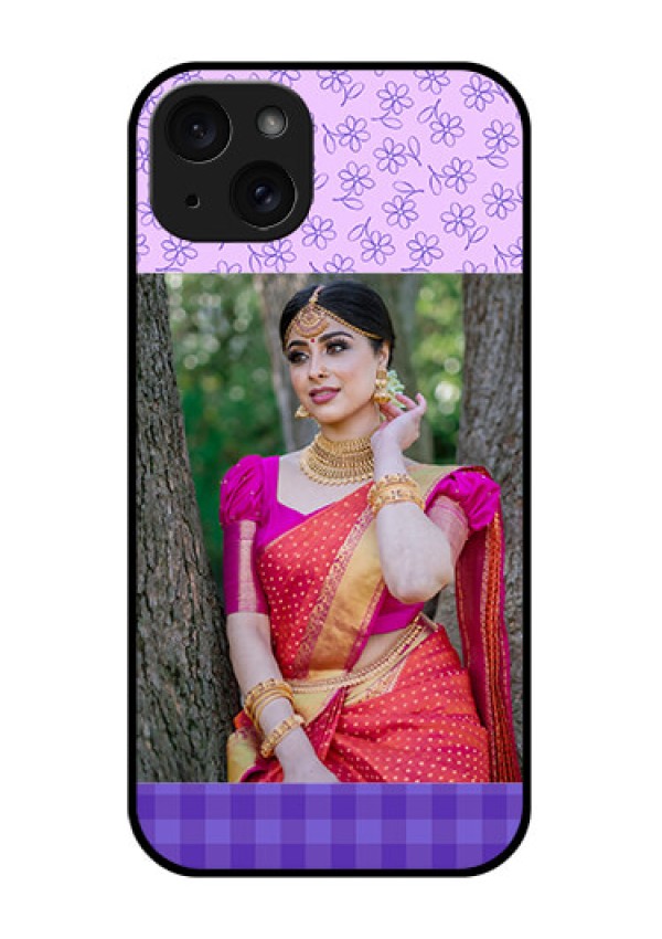iPhone 15 Plus Custom Glass Phone Case - Purple Floral Design