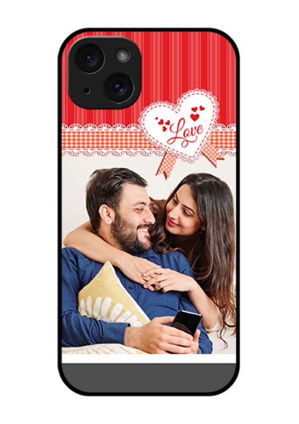 iPhone 15 Plus Custom Glass Phone Case - Red Love Pattern Design