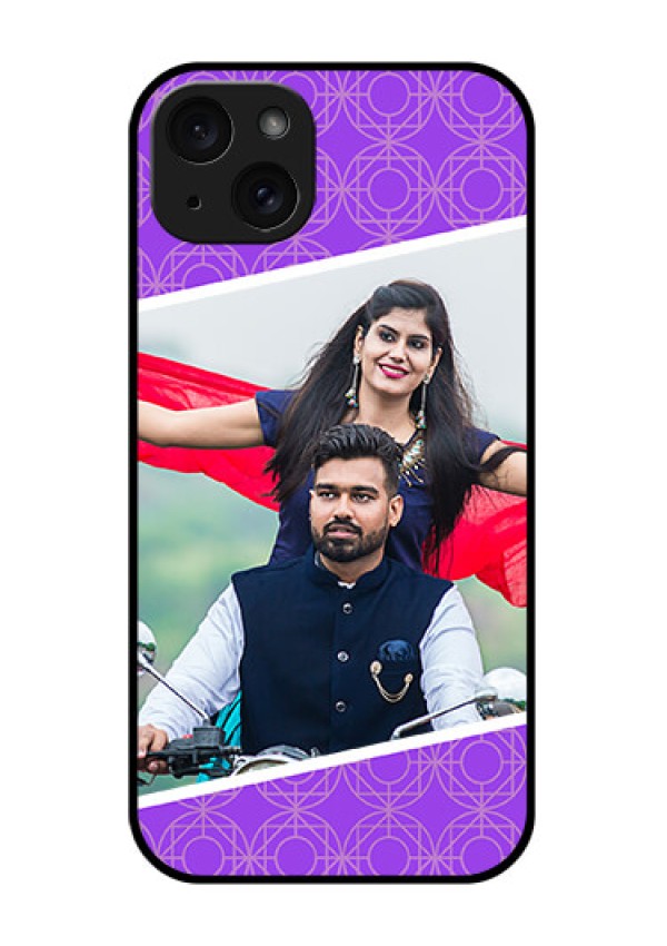 iPhone 15 Plus Custom Glass Phone Case - Violet Color Pattern Design