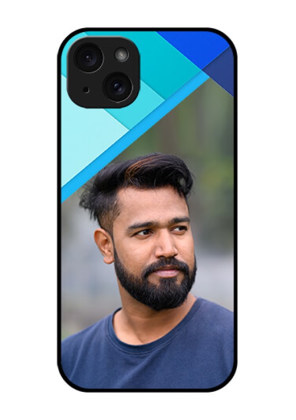 iPhone 15 Plus Custom Glass Phone Case - Blue Pattern Design