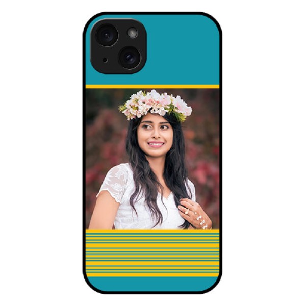 iPhone 15 Plus Custom Glass Phone Case - Yellow & Blue Design