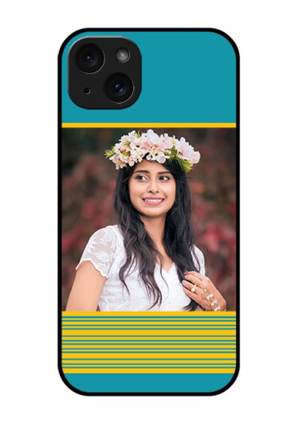 iPhone 15 Plus Custom Glass Phone Case - Yellow & Blue Design