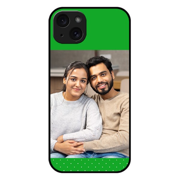 iPhone 15 Plus Custom Glass Phone Case - Green Pattern Design