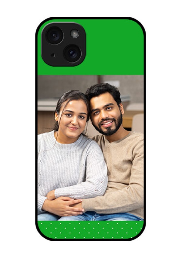iPhone 15 Plus Custom Glass Phone Case - Green Pattern Design