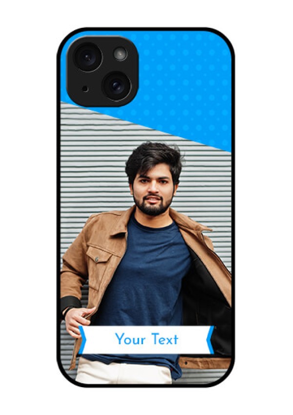 iPhone 15 Plus Custom Glass Phone Case - Simple Blue Color Design