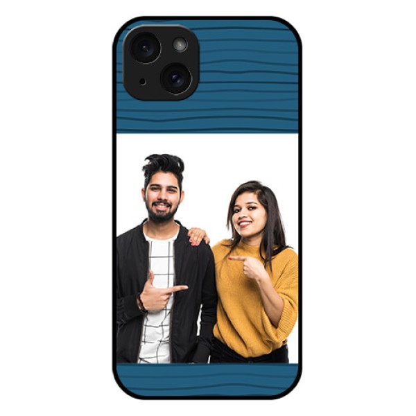iPhone 15 Plus Custom Glass Phone Case - Blue Pattern Cover Design