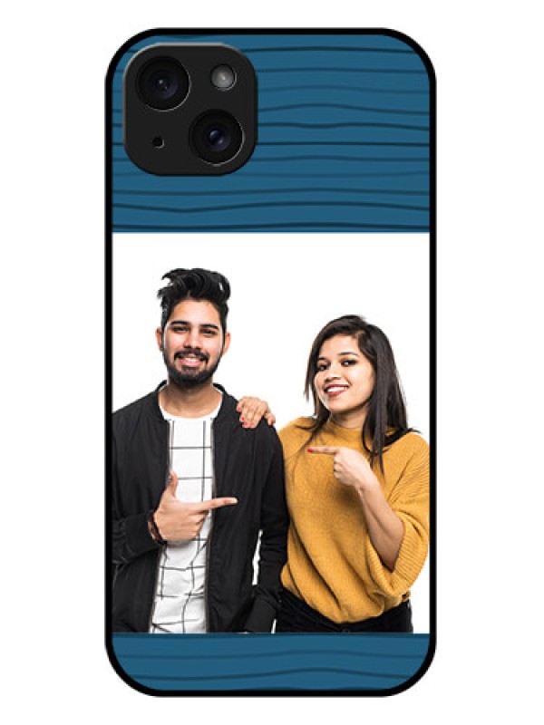 Custom iPhone 15 Plus Custom Glass Phone Case - Blue Pattern Cover Design