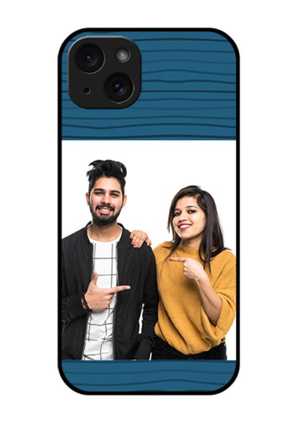 iPhone 15 Plus Custom Glass Phone Case - Blue Pattern Cover Design