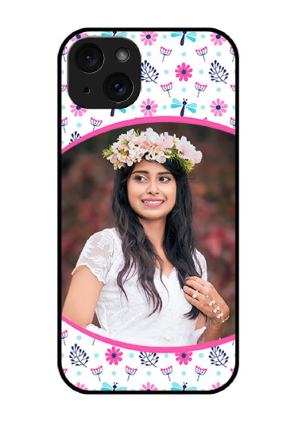 iPhone 15 Plus Custom Glass Phone Case - Colorful Flower Design