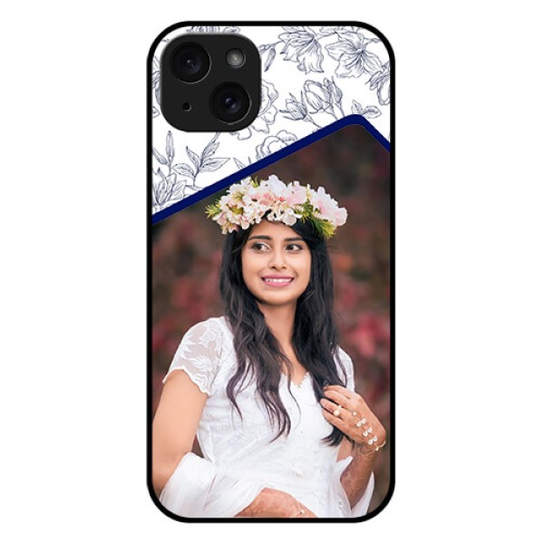 iPhone 15 Plus Custom Glass Phone Case - Classy Floral Design