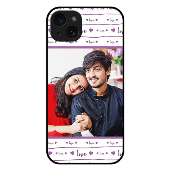 iPhone 15 Plus Custom Glass Phone Case - Couples Heart Design