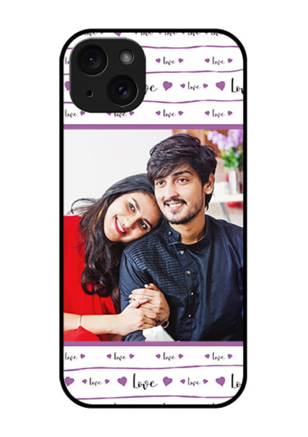 iPhone 15 Plus Custom Glass Phone Case - Couples Heart Design