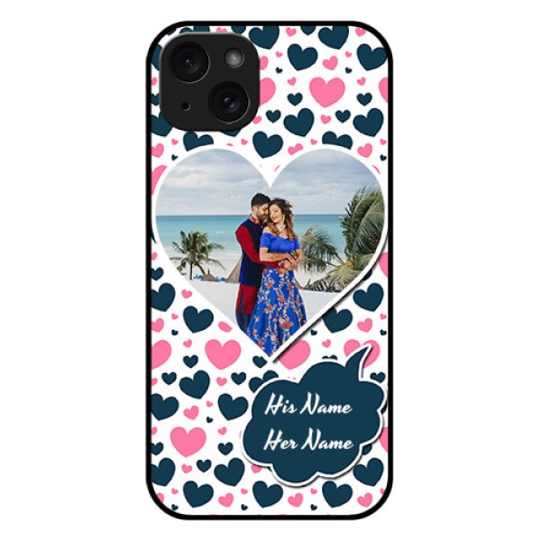 iPhone 15 Plus Custom Glass Phone Case - Pink & Blue Heart Design iPhone 15 Plus Custom Glass Phone Case - Pink & Blue Heart Design